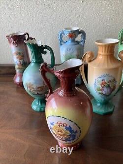 Huge Lot Of 19 Czechoslovakian Pottery Ceramic Porcelain Handled Pitcher Vase