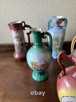 Huge Lot Of 19 Czechoslovakian Pottery Ceramic Porcelain Handled Pitcher Vase