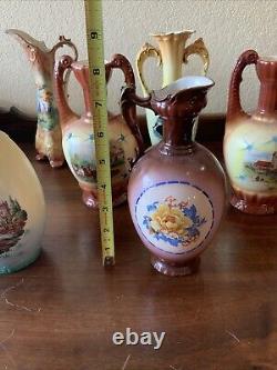 Huge Lot Of 19 Czechoslovakian Pottery Ceramic Porcelain Handled Pitcher Vase