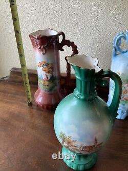 Huge Lot Of 19 Czechoslovakian Pottery Ceramic Porcelain Handled Pitcher Vase