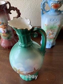 Huge Lot Of 19 Czechoslovakian Pottery Ceramic Porcelain Handled Pitcher Vase