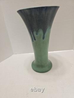 Huge Muncie 12 Pottery 1920s Matte Green/Blue Hand Thrown Vase! Chip! Nice