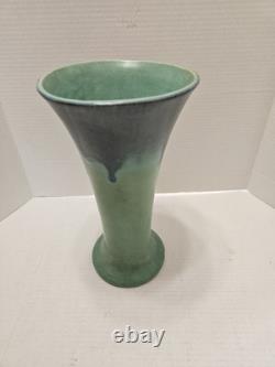 Huge Muncie 12 Pottery 1920s Matte Green/Blue Hand Thrown Vase! Chip! Nice