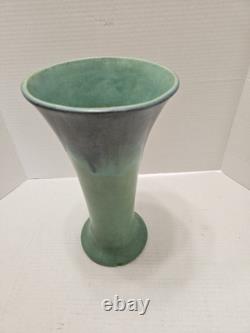 Huge Muncie 12 Pottery 1920s Matte Green/Blue Hand Thrown Vase! Chip! Nice