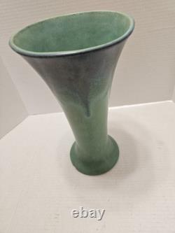 Huge Muncie 12 Pottery 1920s Matte Green/Blue Hand Thrown Vase! Chip! Nice