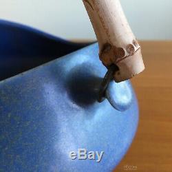 Hyalyn Pottery Erwin Kalla Casual Craft Modernist Blue Bowl with Bamboo Handle