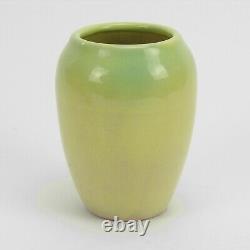 Iowa State College Pottery Ames arts & crafts 5 green over yellow glaze vase