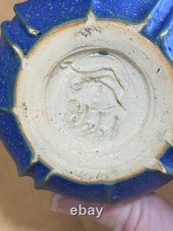 JEMERICK POTTERY Arts & Crafts GRUEBY STYLE VASE Matte Blue Leaf Bud