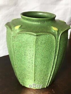 Jemerick Arts & Crafts Style 7 Pottery Vase Matte Green Grueby Style