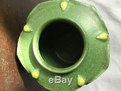 Jemerick Arts & Crafts Style 7 Pottery Vase Matte Green Grueby Style