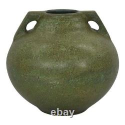 Jemerick Arts and Crafts Pottery Mottled Green Handled Vase