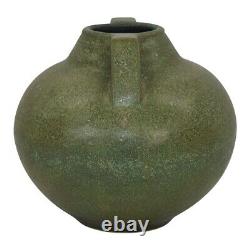 Jemerick Arts and Crafts Pottery Mottled Green Handled Vase