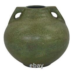 Jemerick Arts and Crafts Pottery Mottled Green Handled Vase