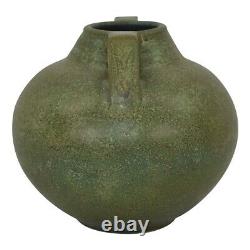 Jemerick Arts and Crafts Pottery Mottled Green Handled Vase