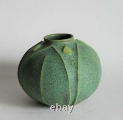 Jemerick Pottery 1999 SJ Mottled Matte Green w Bud VASE Grueby-esque Arts Crafts