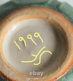 Jemerick Pottery 1999 SJ Mottled Matte Green w Bud VASE Grueby-esque Arts Crafts