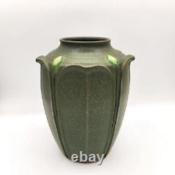 Jemerick Pottery Arts & Crafts Grueby Style Green Vase Carved Leaves 1998 SIGNED