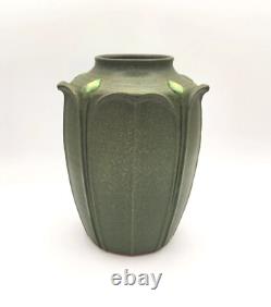 Jemerick Pottery Arts & Crafts Grueby Style Green Vase Carved Leaves 1998 SIGNED