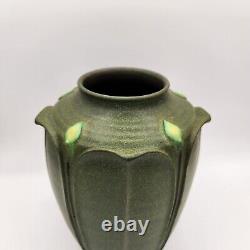 Jemerick Pottery Arts & Crafts Grueby Style Green Vase Carved Leaves 1998 SIGNED