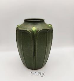 Jemerick Pottery Arts & Crafts Grueby Style Green Vase Carved Leaves 1998 SIGNED