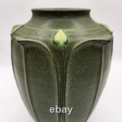 Jemerick Pottery Arts & Crafts Grueby Style Green Vase Carved Leaves 1998 SIGNED