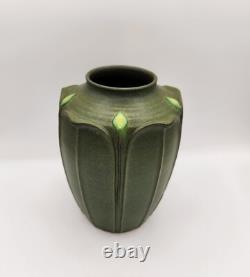 Jemerick Pottery Arts & Crafts Grueby Style Green Vase Carved Leaves 1998 SIGNED
