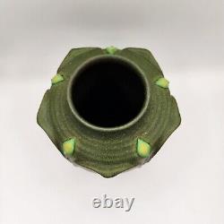 Jemerick Pottery Arts & Crafts Grueby Style Green Vase Carved Leaves 1998 SIGNED