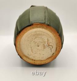 Jemerick Pottery Arts & Crafts Grueby Style Green Vase Carved Leaves 1998 SIGNED