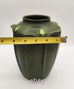 Jemerick Pottery Arts & Crafts Grueby Style Green Vase Carved Leaves 1998 SIGNED