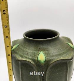 Jemerick Pottery Arts & Crafts Grueby Style Green Vase Carved Leaves 1998 SIGNED