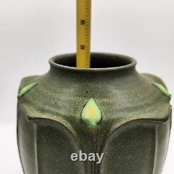 Jemerick Pottery Arts & Crafts Grueby Style Green Vase Carved Leaves 1998 SIGNED