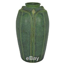 Jemerick Pottery Matte Green Yellow Bud Folded Leaves Arts and Crafts Vase