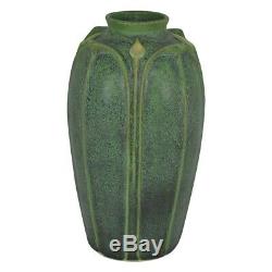 Jemerick Pottery Matte Green Yellow Bud Folded Leaves Arts and Crafts Vase