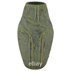 Jemerick Pottery Matte Olive Green Arts and Crafts Geometric Vase
