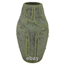 Jemerick Pottery Matte Olive Green Arts and Crafts Geometric Vase