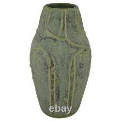 Jemerick Pottery Matte Olive Green Arts and Crafts Geometric Vase