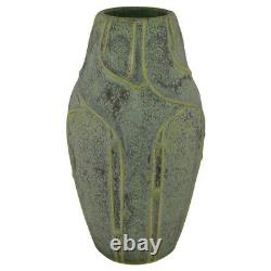 Jemerick Pottery Matte Olive Green Arts and Crafts Geometric Vase