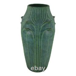 Jemerick Pottery Mottled Green Flowers And Leaves Tall Arts And Crafts Vase