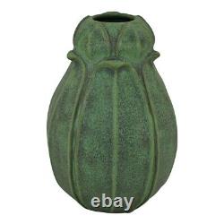 Jemerick Pottery Mottled Matte Green Folded Leaf Arts and Crafts Vase