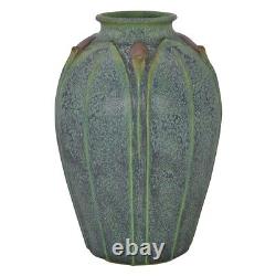 Jemerick Studio Pottery Arts And Crafts Brown Buds Mottled Dark Green Vase 102
