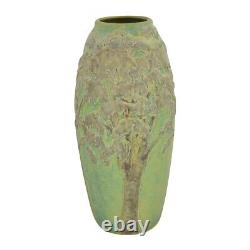 Jemerick Studio Pottery Arts And Crafts Matte Green Trees Tall Ceramic Vase