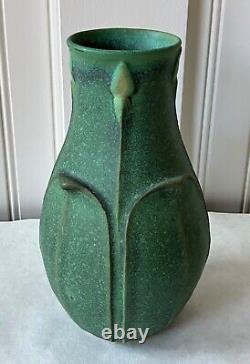 Jemerick Studio Pottery Hand Made Arts & Crafts Matte Green Vase, 9 tall