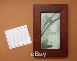 John Beasley Art Tile Dragonfly Full Moon Arts & Crafts Style Mission Oak Frame