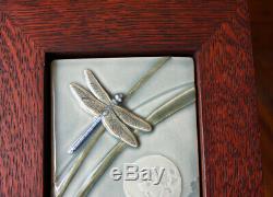 John Beasley Art Tile Dragonfly Full Moon Arts & Crafts Style Mission Oak Frame