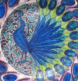 John Pearson Arts & Crafts Lustre Glazed Peacock Plate c. 1900, De Morgan Style