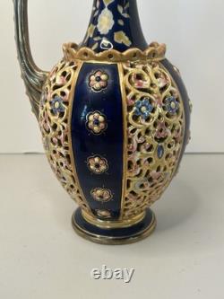 Josef Steidl Znaim Blue Flower Colorful Vase/Water Jug