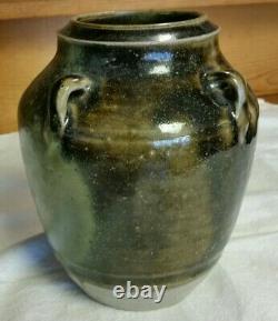 Jugtown Ware Early Pottery 4 Handle Vase North Carolina Art & Craft brown/green