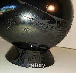 LULY LUCERO Signed Scarce BLACK-ON-BLACK MATA ORTIZ POTTERY Gourd Vase Clay Ring