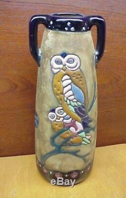Large 10 Tall Amphora Owls Vase Arts and Crafts Style c. 1910 Austria Reissner