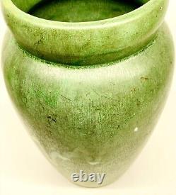 Large 12 Arts & Crafts Matte Green yelloware Art Pottery VASE vtg old Antique